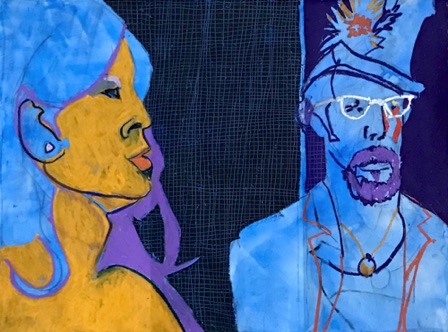 Ms Juline and Mr Matt;
2017; watercolor charcoal oil pastel on paper, 18 x 24" Ms Juline and Mr Matt;
2017; watercolor charcoal oil pastel on paper, 18 x 24"